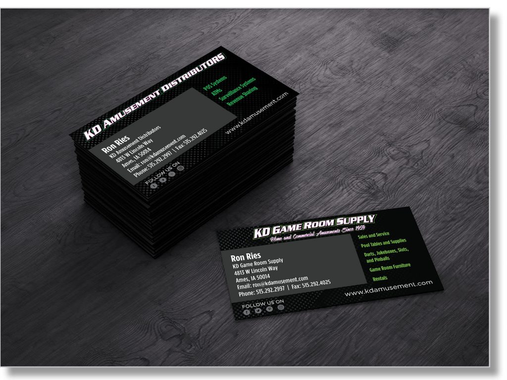 KD Game Room Supply Business Cards
